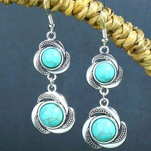 Vintage BoHo faux funky turquoise dangle drop earrings